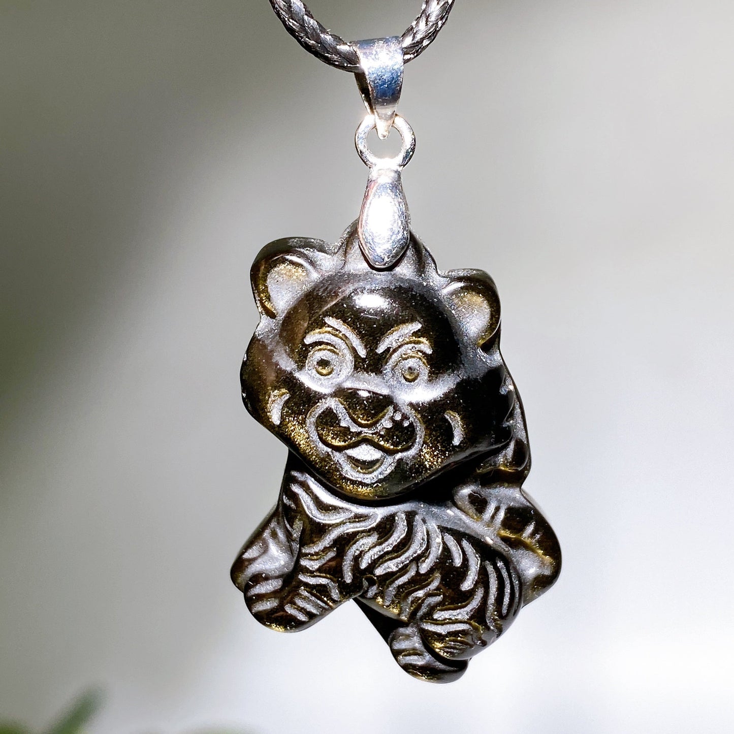 Golden Obsidian Tiger Pendant with Black Cord Crystal Healing Bulk Wholesale