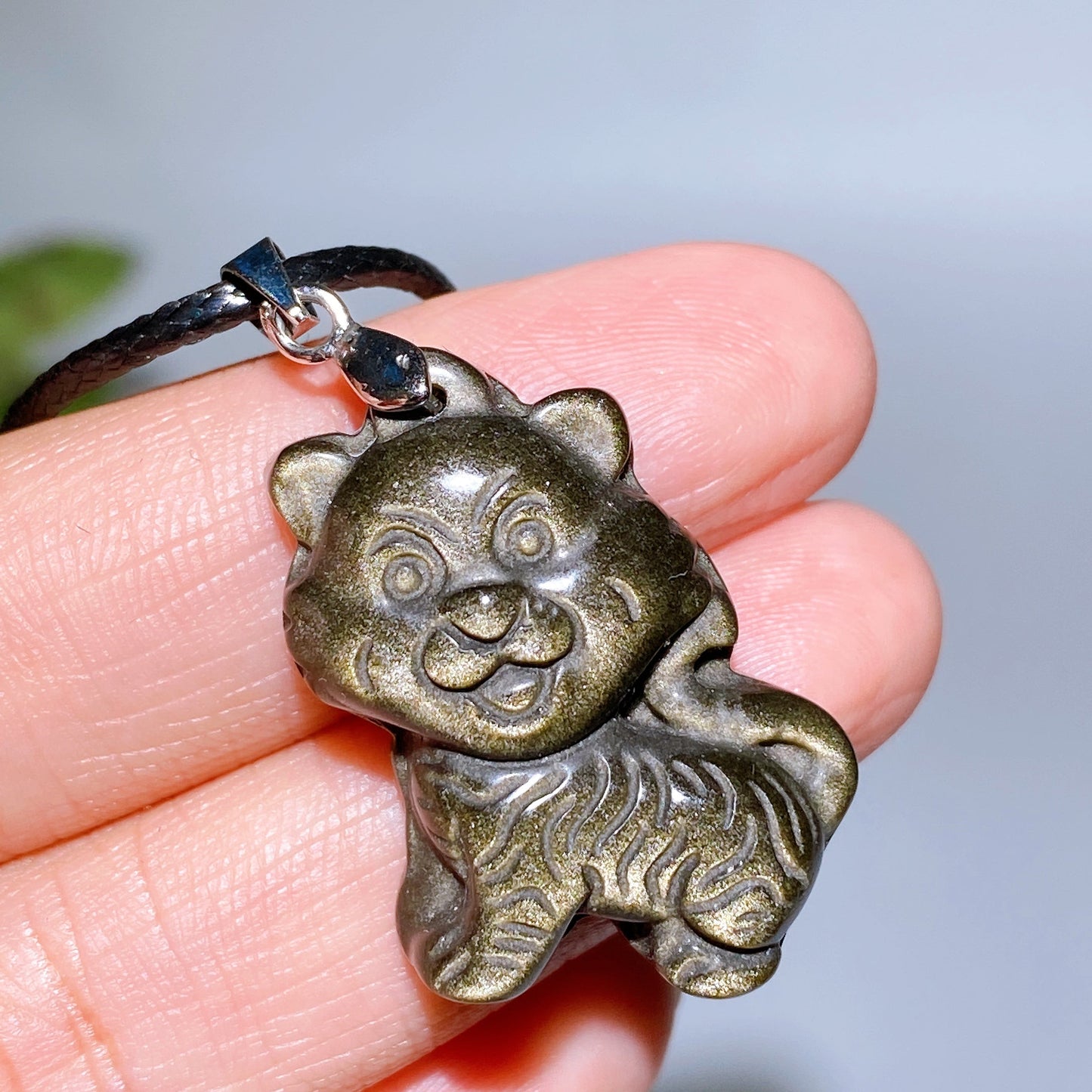 Golden Obsidian Tiger Pendant with Black Cord Crystal Healing Bulk Wholesale