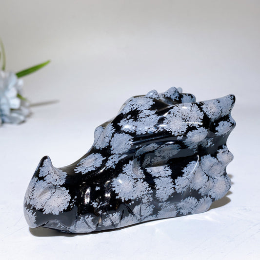 3.7" Snowflake Obsidian Dragon Head Carving Crystal Healing Bulk Wholesale