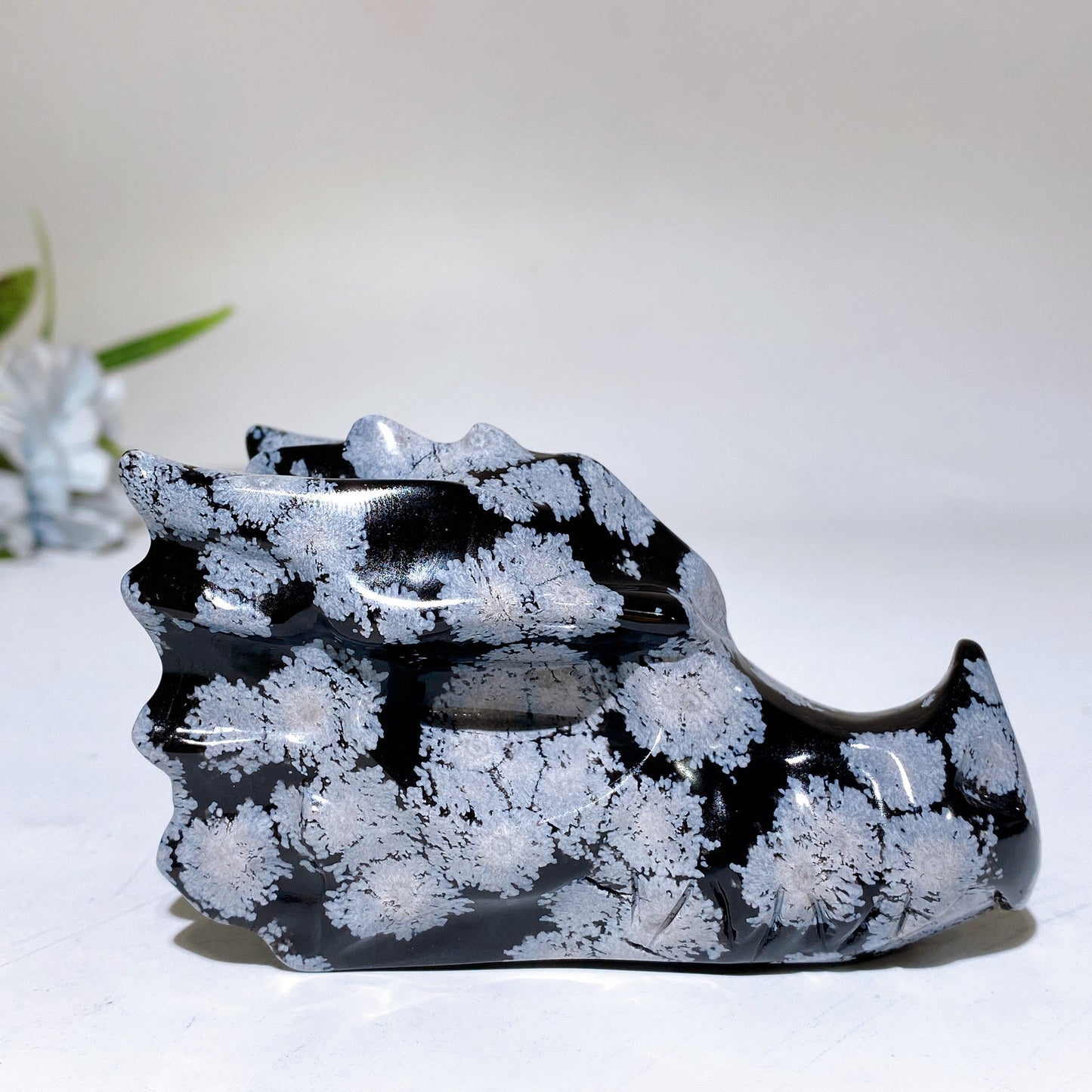 3.7" Snowflake Obsidian Dragon Head Carving Crystal Healing Bulk Wholesale