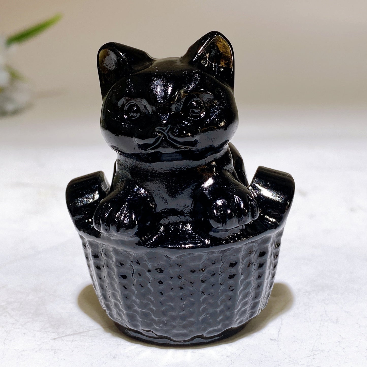 2.3" Crystal Cat in Basket Carving Crystal Healing Bulk Wholesale