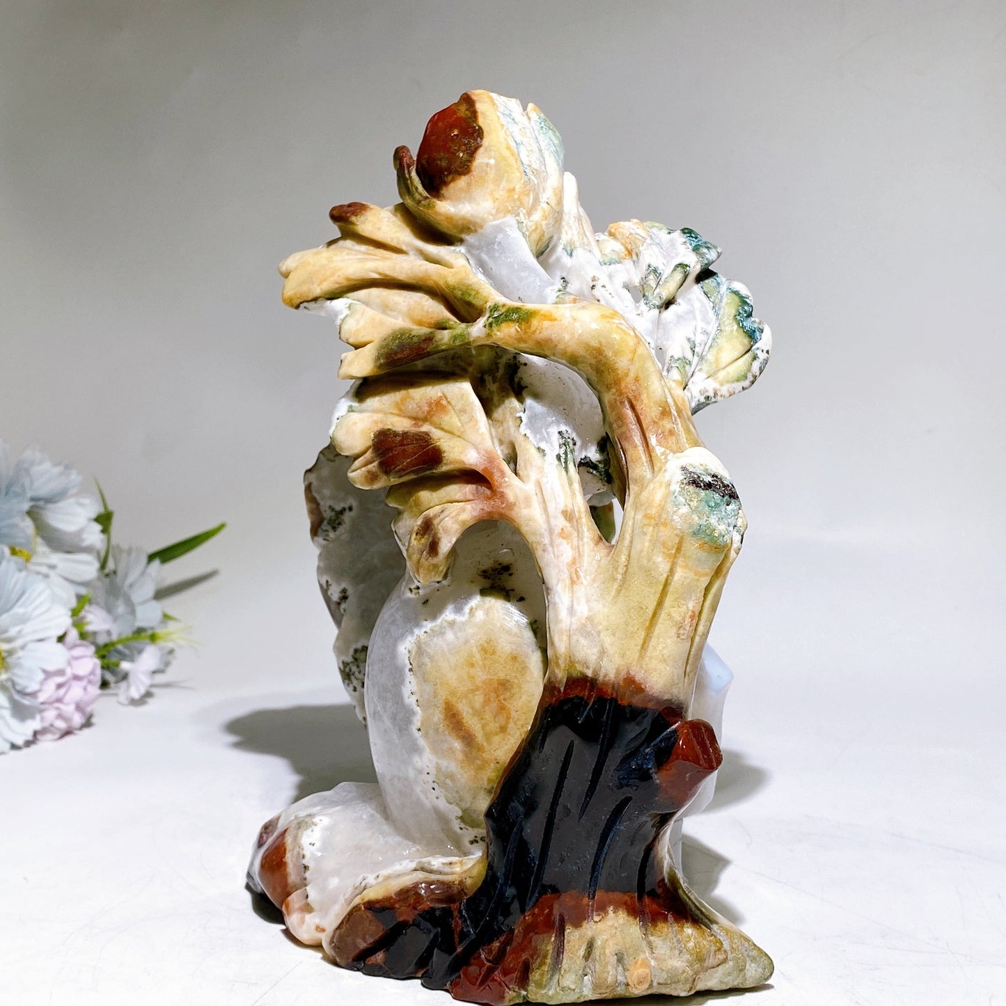 21cm Large Unique Agate Quartz Skull Grow with Ocean Jasper Peony Carving Crystal Healing Bulk Wholesale