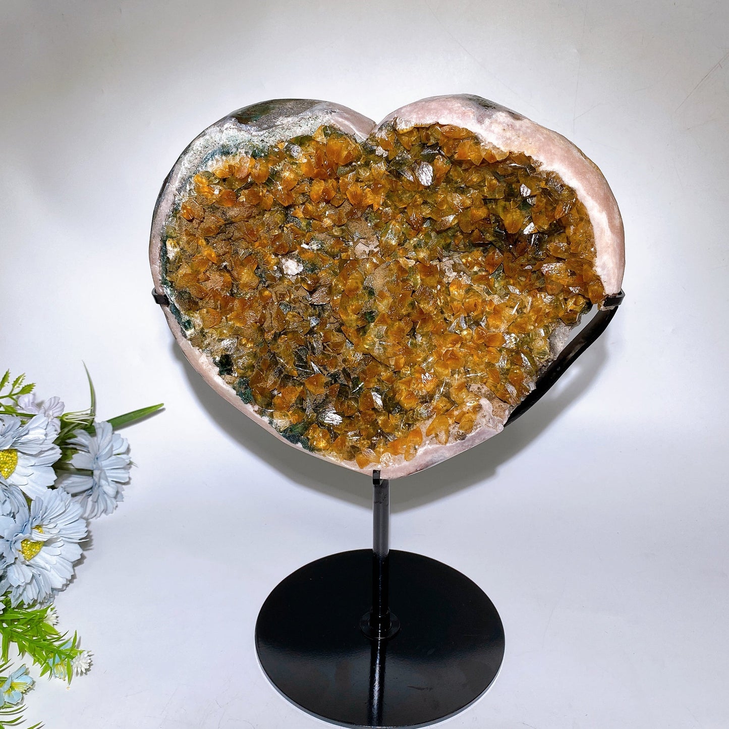 23cm Large Unique Citrine Cluster Calcite Heart Carving with Stand  Crystal Healing Bulk Wholesale