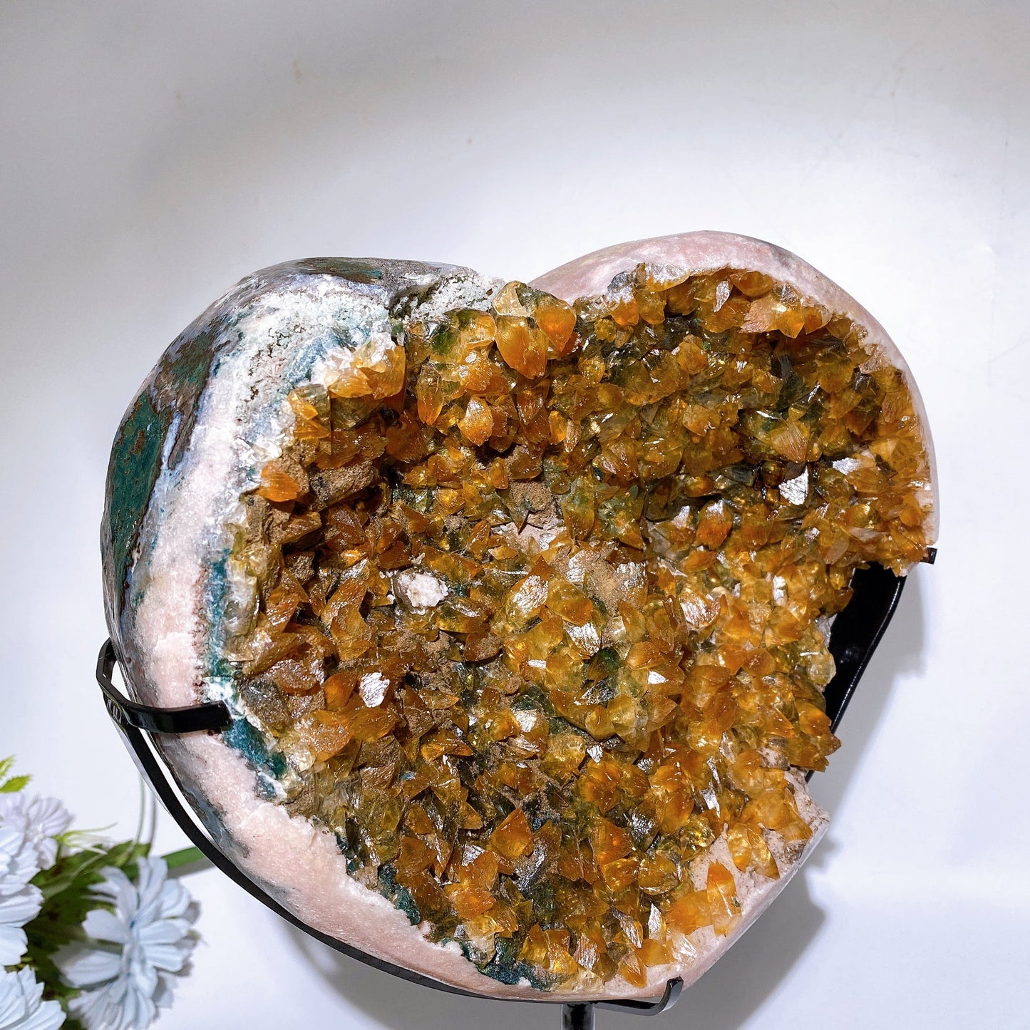23cm Large Unique Citrine Cluster Calcite Heart Carving with Stand  Crystal Healing Bulk Wholesale