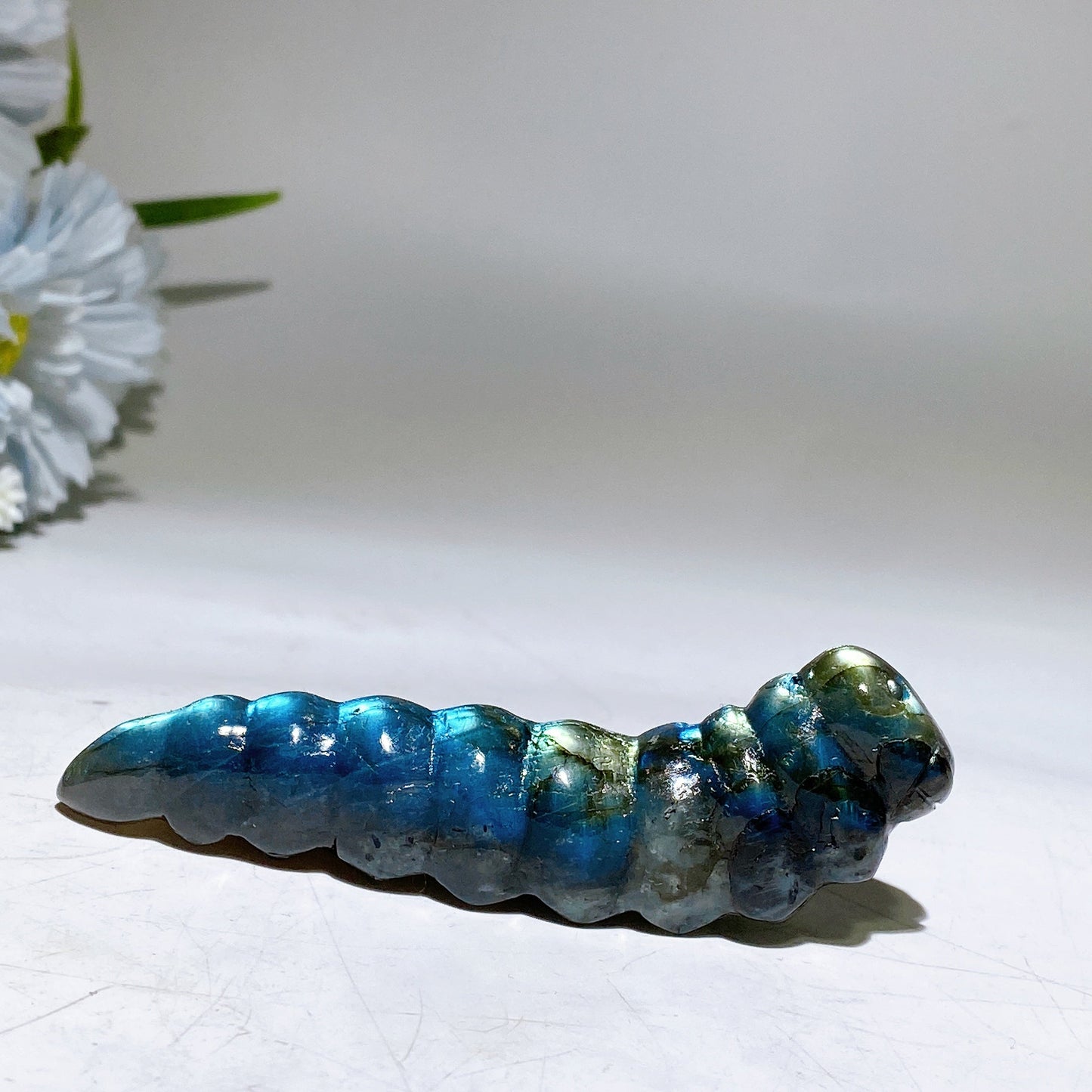 3.2"-3.6" Labradorite Caterpillar Carving Crystal Healing Bulk Wholesale