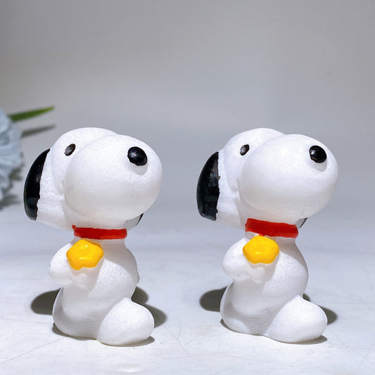 2.4“ White Jade Snoopy Carving with Printing Crystal Healing Bulk Wholesale