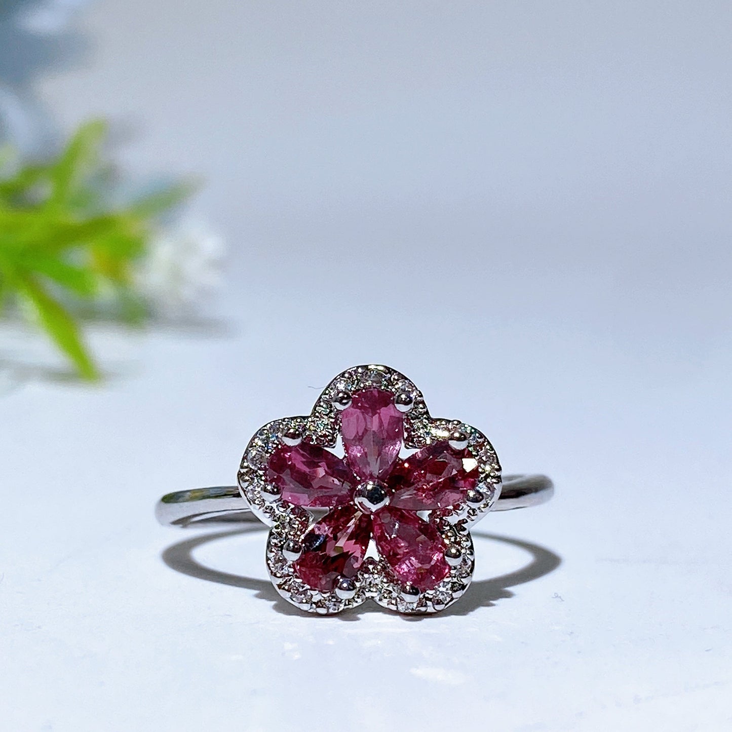 Cooper Silver Plated Garnet Flower Ring Crystal Healing Bulk Wholesale