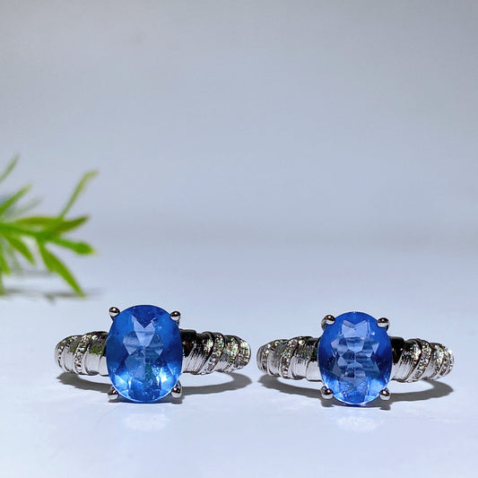 Cooper Silver Plated Blue Fluorite Ring Crystal Healing Bulk Wholesale