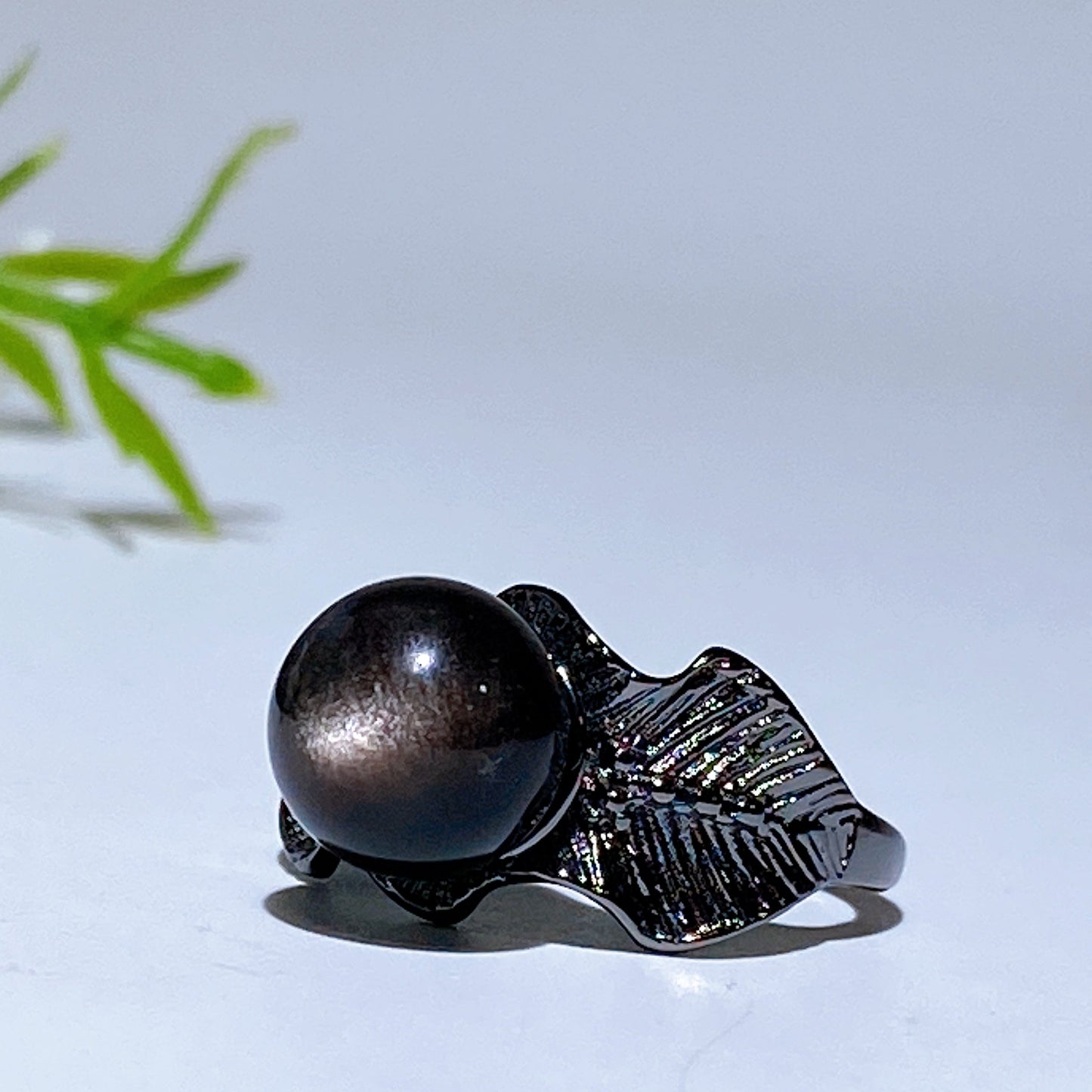 Cooper Silver Plated Silver Obsidian Ring Crystal Healing Bulk Wholesale