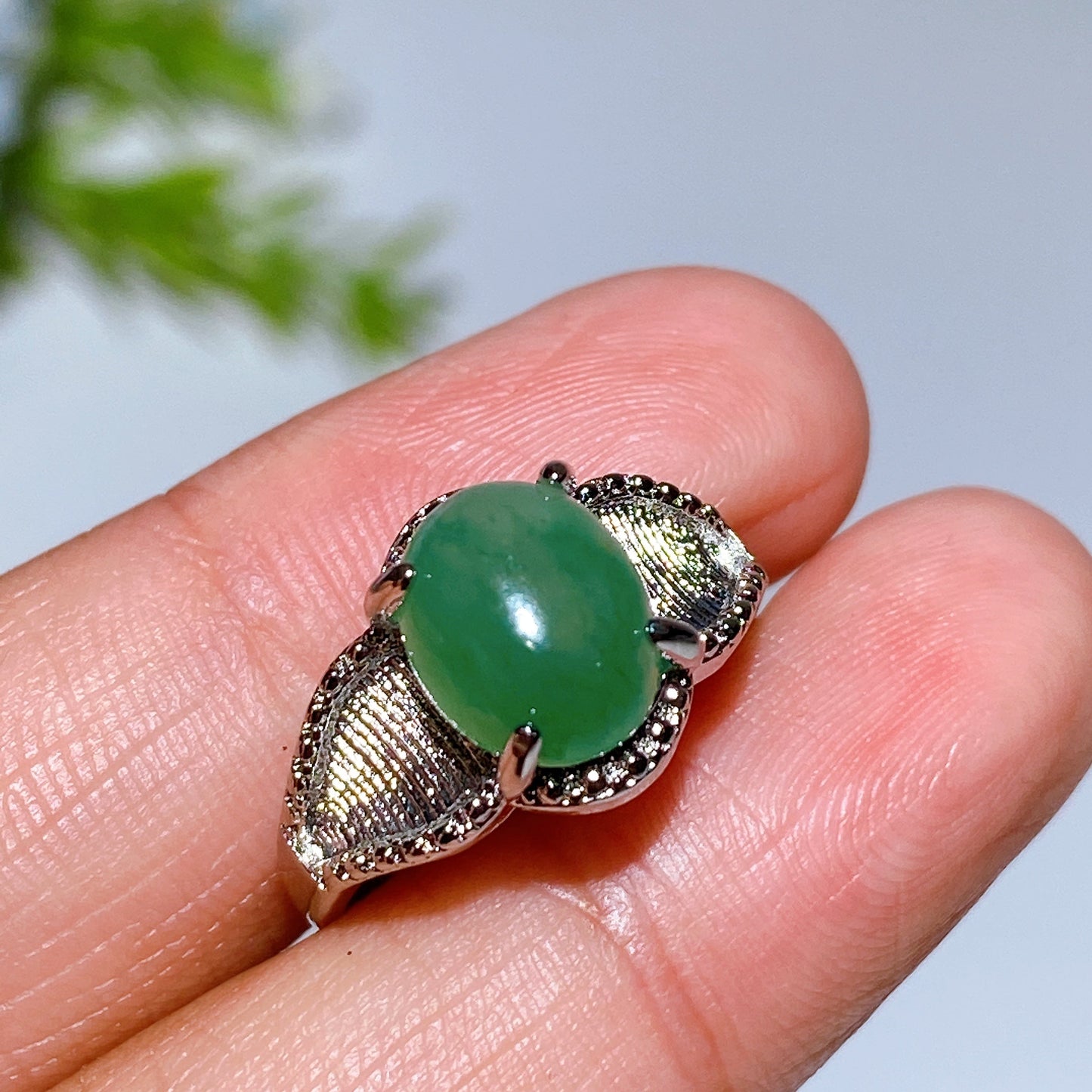 Cooper Silver Plated African Green Jade Ring Crystal Healing Bulk Wholesale