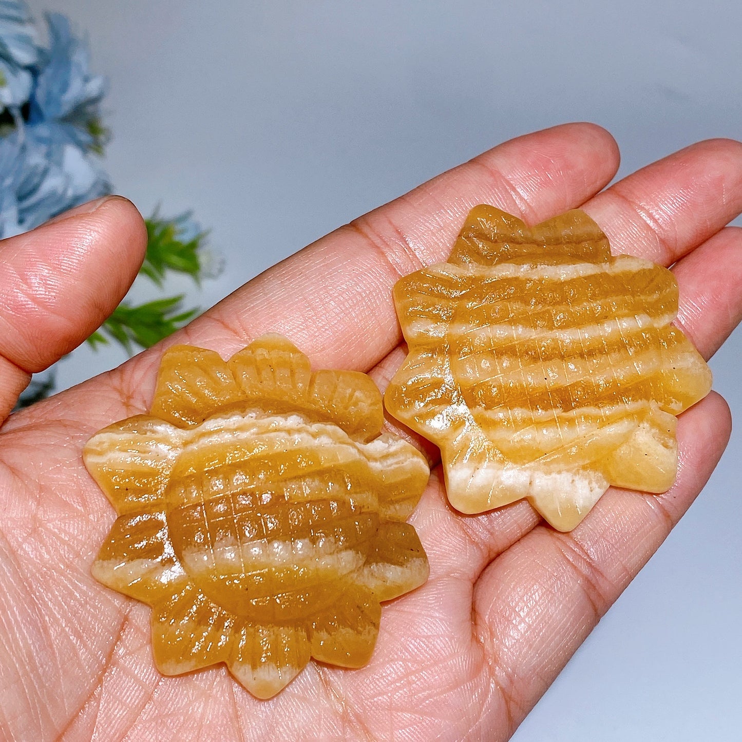 2.0" Orange Calcite Sunflower Carving Crystal Healing Bulk Wholesale