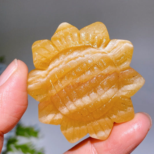 2.0" Orange Calcite Sunflower Carving Crystal Healing Bulk Wholesale
