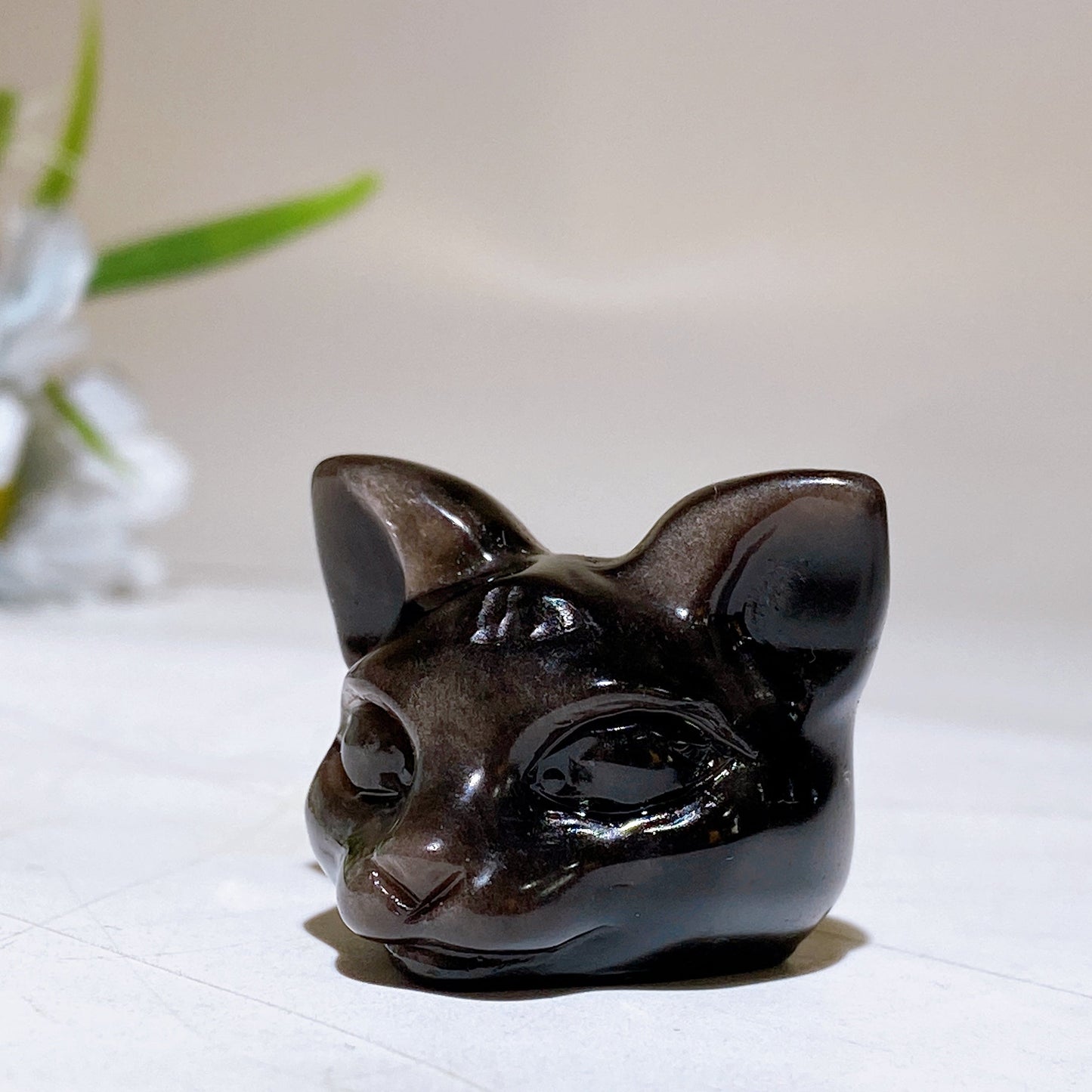 1.4" Silver Obsidian Cat Head Carving Crystal Healing Bulk Wholesale