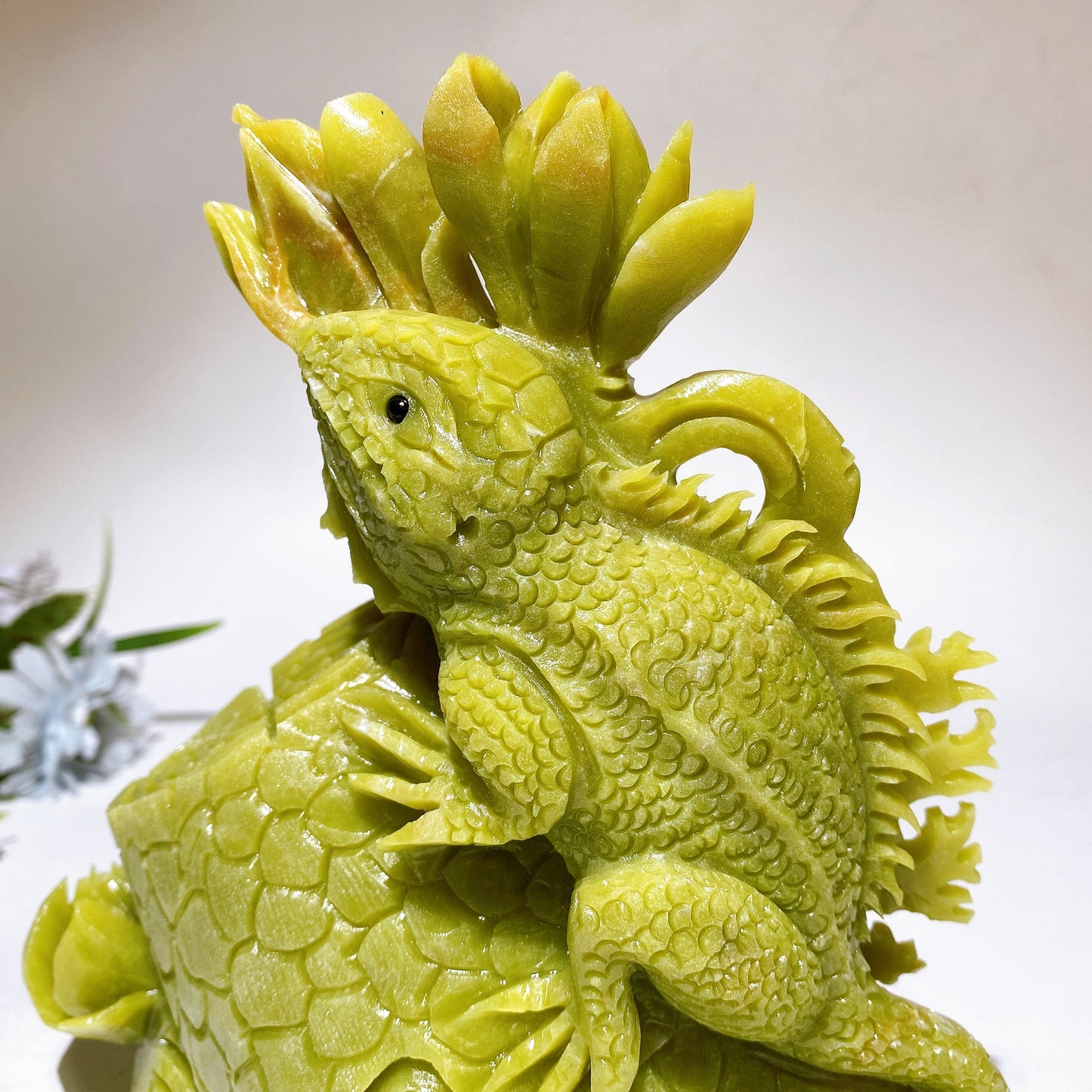 20cm Lemon Jade Chameleon Carving Crystal Healing Bulk Wholesale