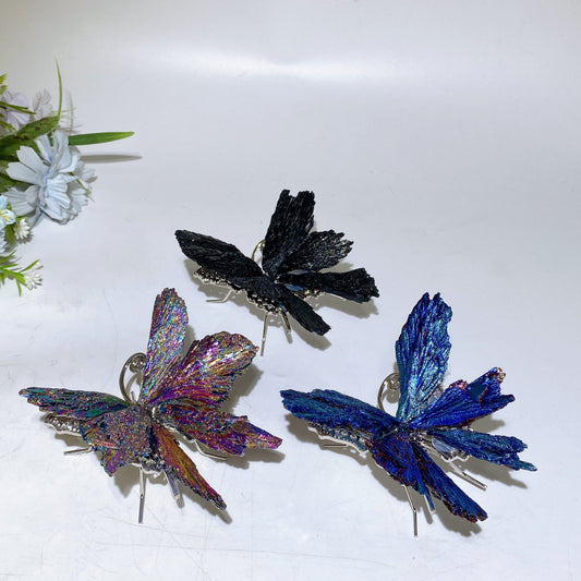 Aura Tourmaline Crystal Metal Butterfly Free Form Crystal Healing Bulk Wholesale
