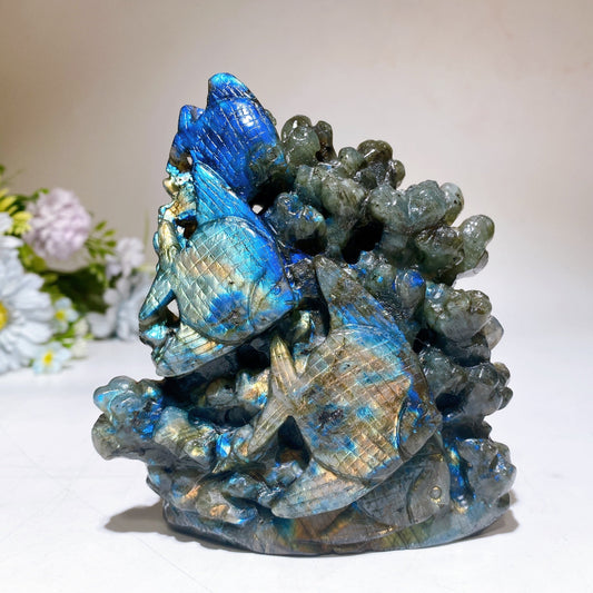 Unique Labradorite Ocean Coral Fish Carving Crystal Healing Bulk Wholesale
