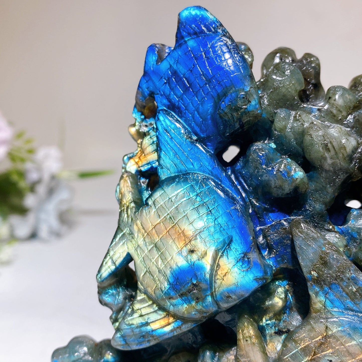 Unique Labradorite Ocean Coral Fish Carving Crystal Healing Bulk Wholesale