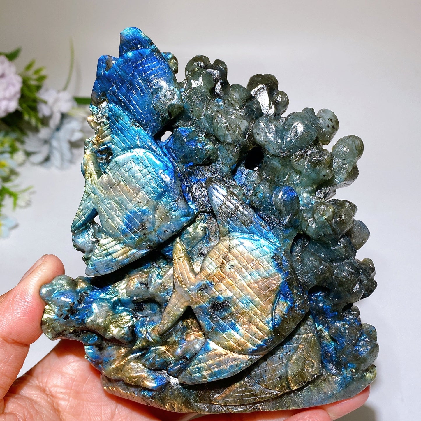 Unique Labradorite Ocean Coral Fish Carving Crystal Healing Bulk Wholesale