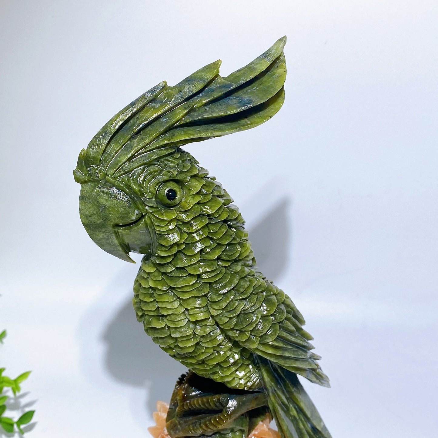 28cm Large Unique Serpentine Parrot Carving with Calcite Cluster Base Crystal Healing Bulk Wholesale