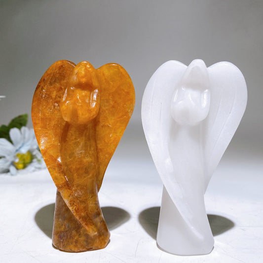3.7" Golden Healer White Jade Angel Carving Crystal Healing Bulk Wholesale