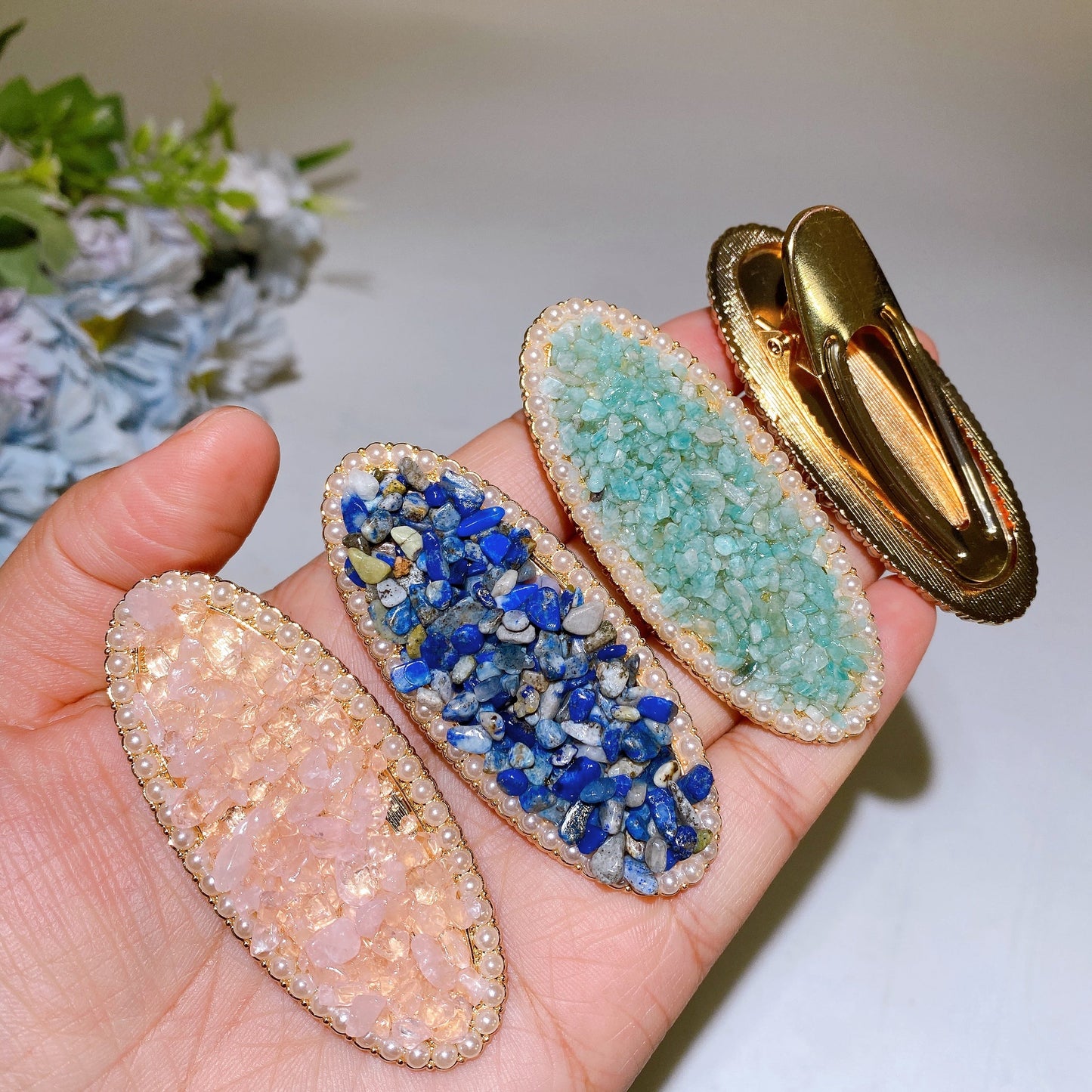 Crystal Chips Oval Heart Shape Hairpin Crystal Healing Bulk Wholesale