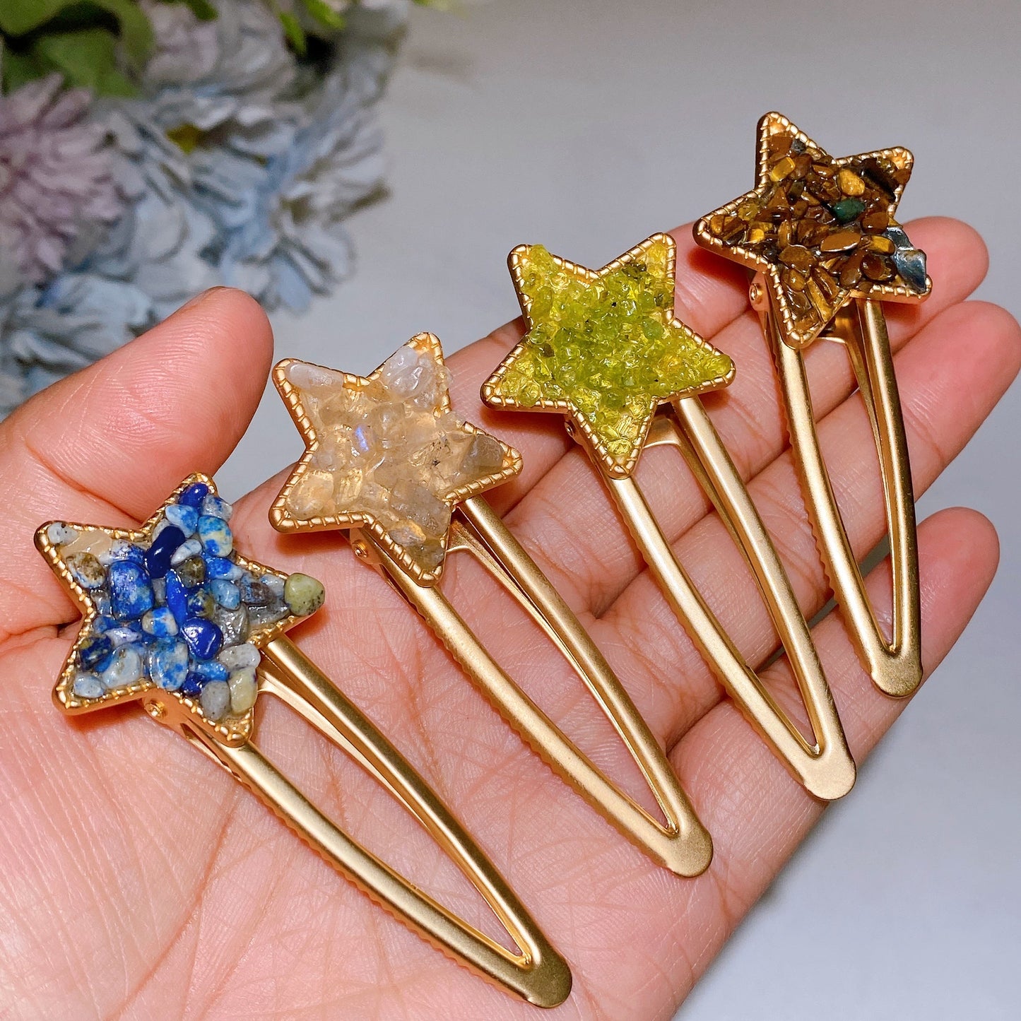 Crystal Chips Round Moon Star Heart Shape Hairpin Crystal Healing Bulk Wholesale