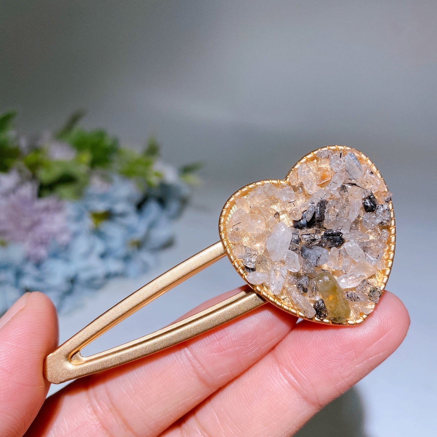 Crystal Chips Round Moon Star Heart Shape Hairpin Crystal Healing Bulk Wholesale