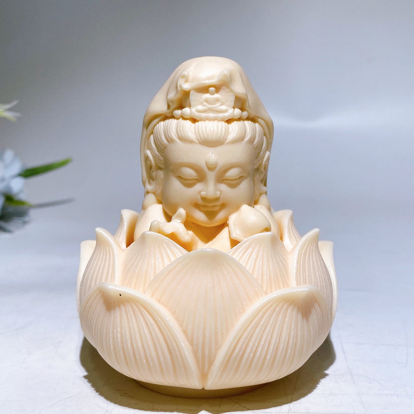 Ivory Nut Guanyin Lotus Flower Stand Carving Crystal Healing Bulk Wholesale