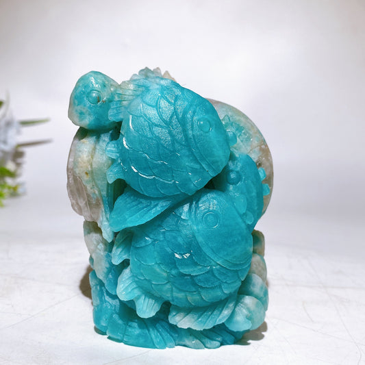 10cm Unique Sky Blue Sea World Fish Carving Crystal Healing Bulk Wholesale