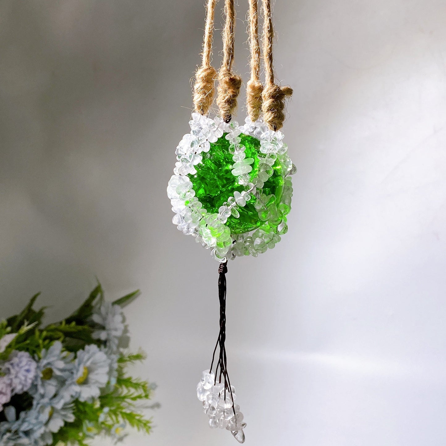 45cm Crystal Chips Web with Rope Hanging Ornament Crystal Healing Bulk Wholesale