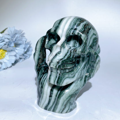 5.2" Jade Picasso Stone Ghost Hand Skull Carvings Crystal Healing Bulk Wholesale