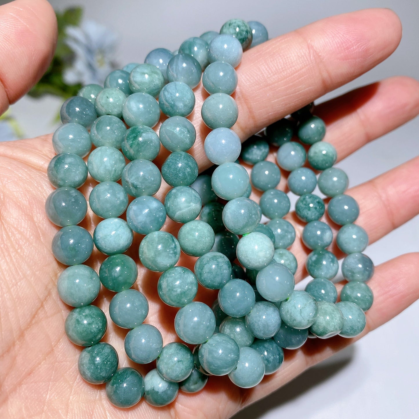 8-16mm Rose Quartz Jadeite Blue Flower Agate Bracelet Crystal Healing Bulk Wholesale