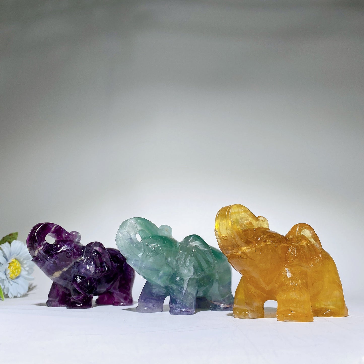 4.2" Greem Purple Yellow Fluorite Elephant Carvings Crystal Healing Bulk Wholesale