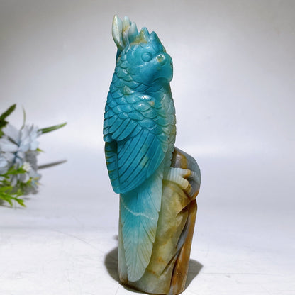 14cm Unique Sky Blue Parrot  Bird Carving Crystal Healing Bulk Wholesale