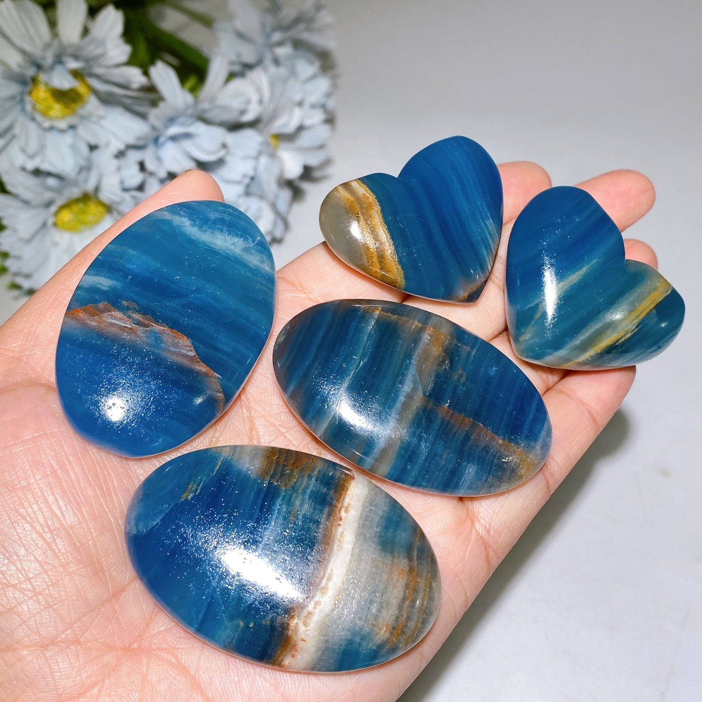 4-5.5cm Blue Onyx Heart Palm Stone Crystal Healing Bulk Wholesale