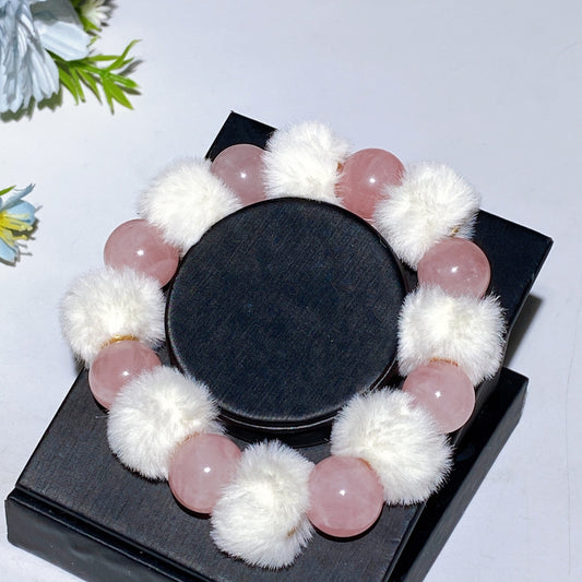 Crystal Bracelet with Fluffball Decor Crystal Healing Bulk Wholesale