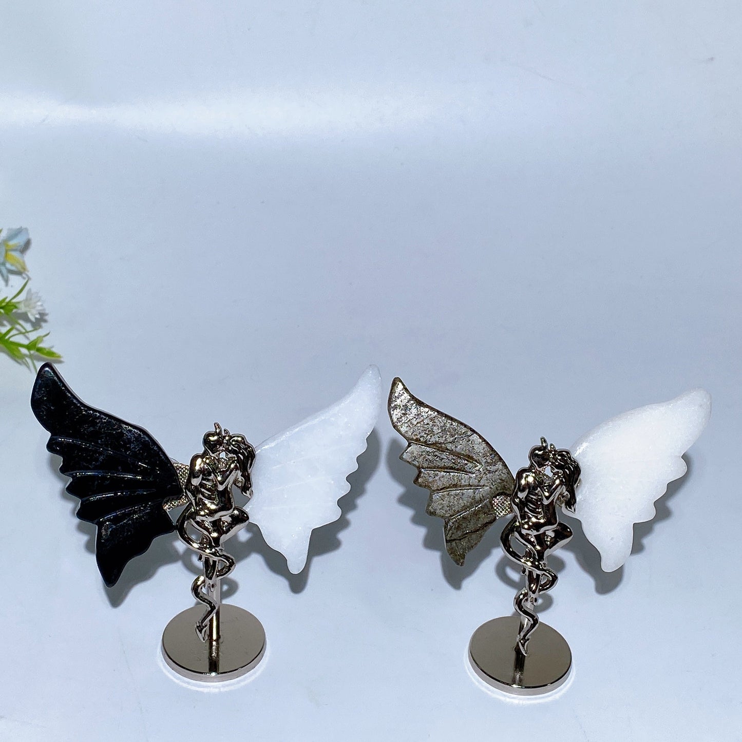 8cm Crystal Devil Couple Wings Carving with Stand Crystal Healing Bulk Wholesale
