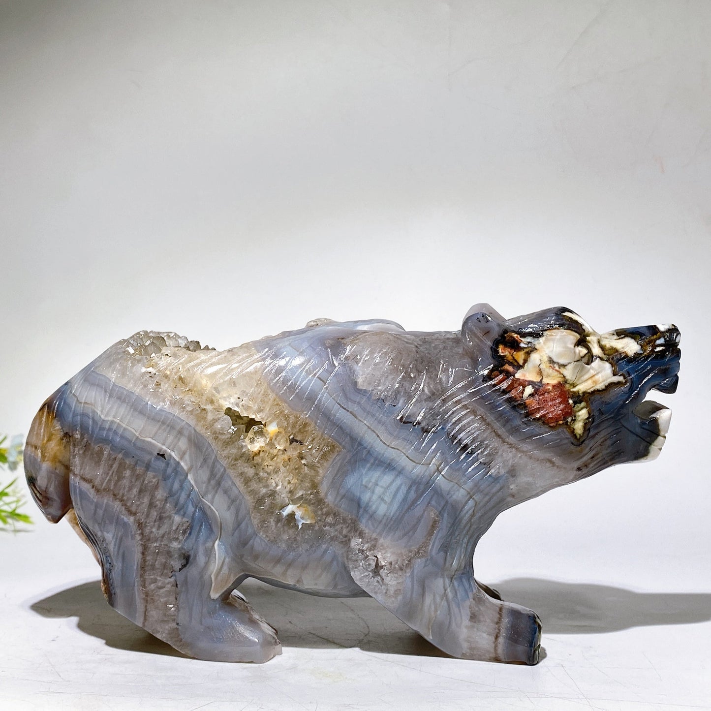 22cm Large Unique Druzy Volcanic Agate Bear Carving Crystal Healing Bulk Wholesale