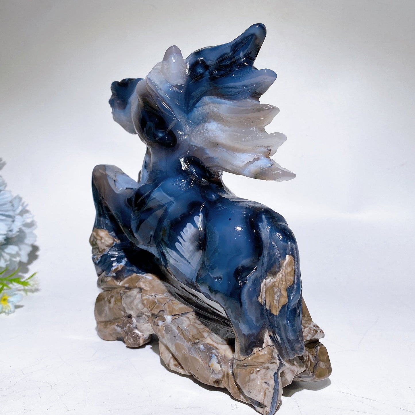 18cm Unique UV Reactive Volcanic Agate Horse Carving Crystal Healing Bulk Wholesale