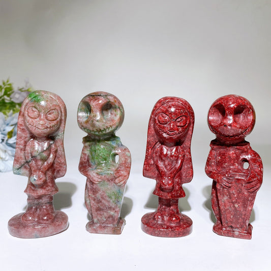 4.0" Red Marble Ruby In Kyanite Jack Skellington Sally Carving Crystal Healing Bulk Wholesale