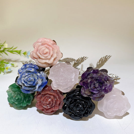 22cm Crystal Bud Bloom Flower with Silver Stem Leaf Crystal Healing Bulk Wholesale