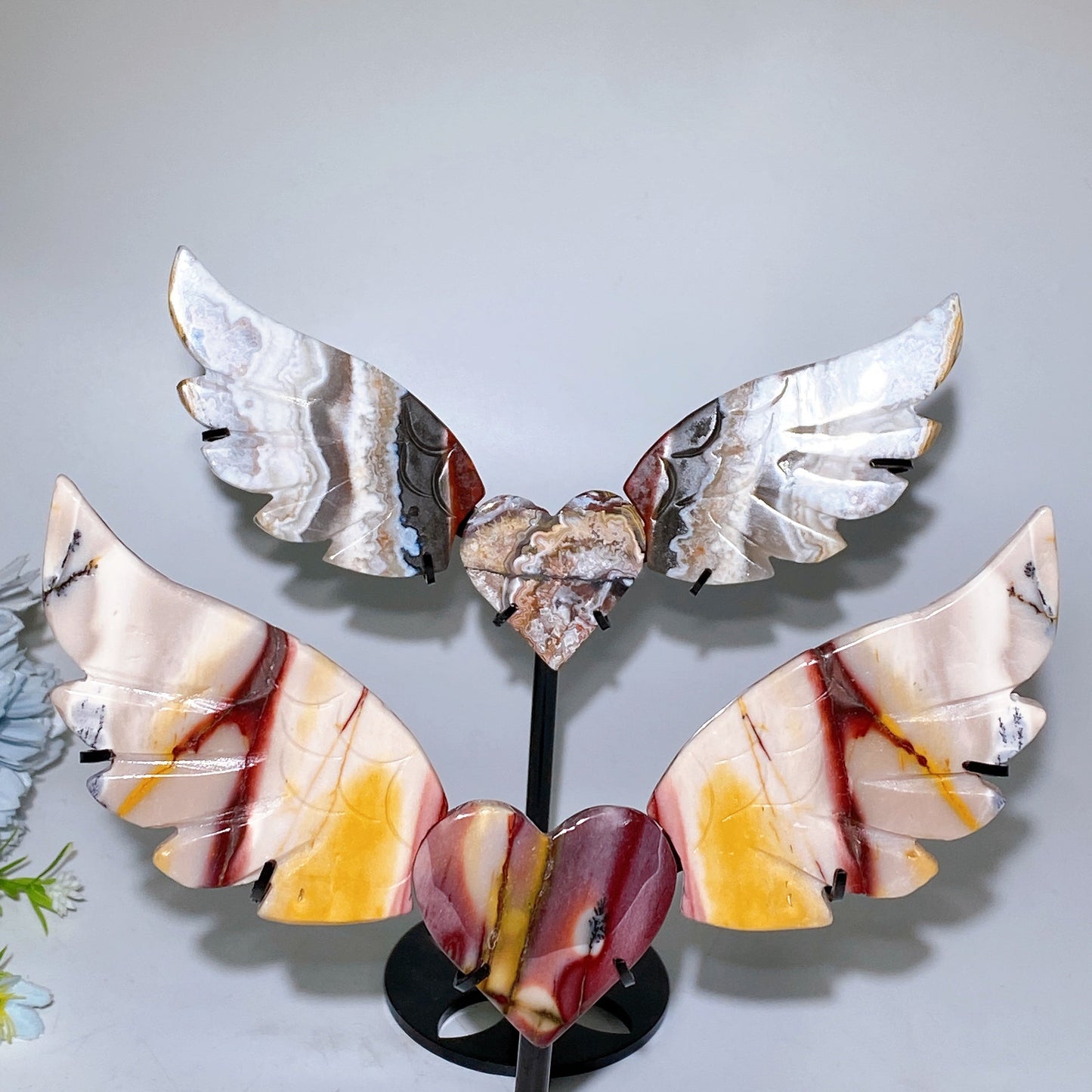 Mookite Mexican Onyx Wings Heart Carving with Stand Crystal Healing Bulk Wholesale