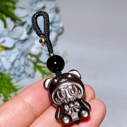 Silver Obsidian Labubu Cat Bag Hanging Phone Hanging Ornament Crystal Healing Bulk Wholesale