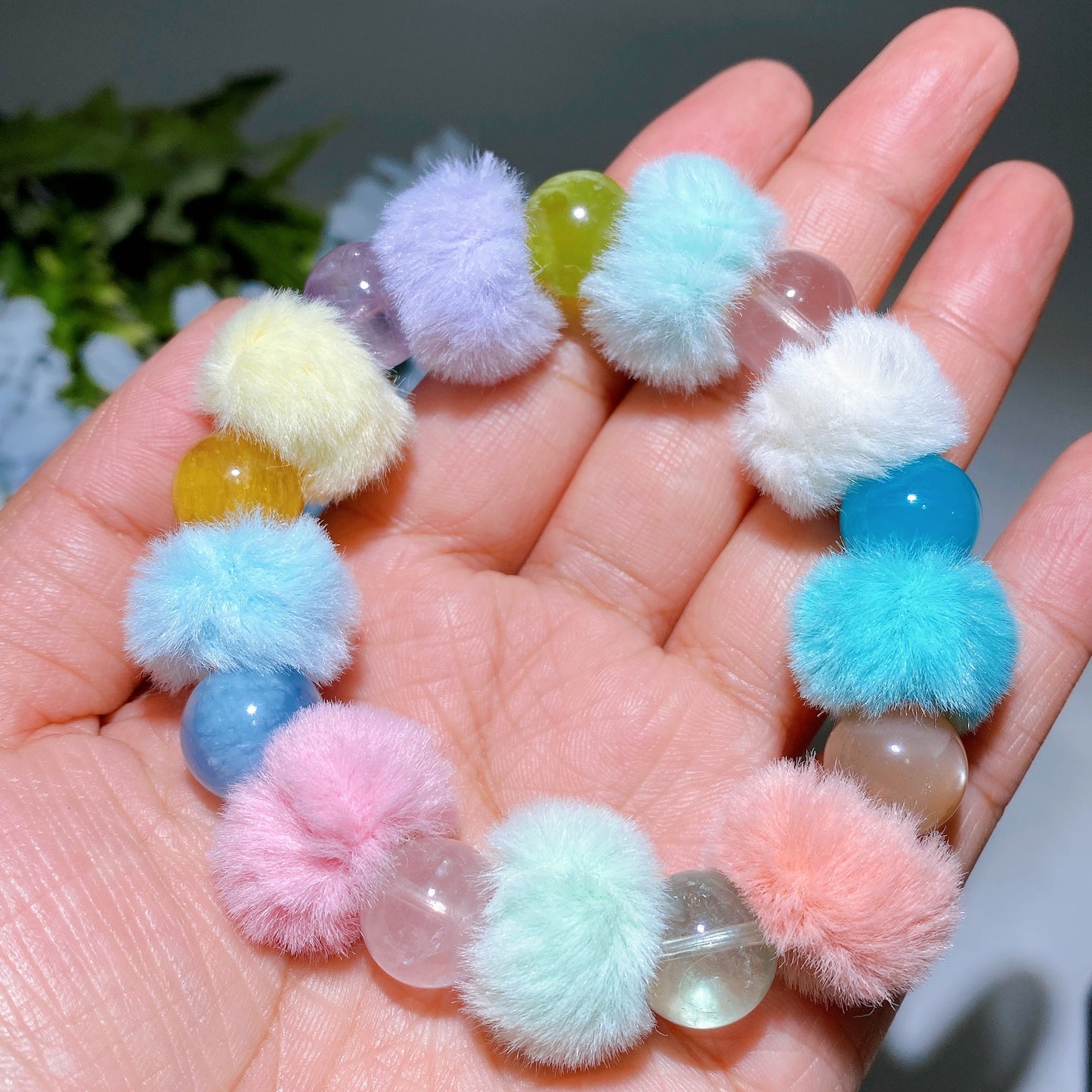 13mm Mixed Crystal Bracelet with Colorful Pompon Crystal Healing Bulk Wholesale