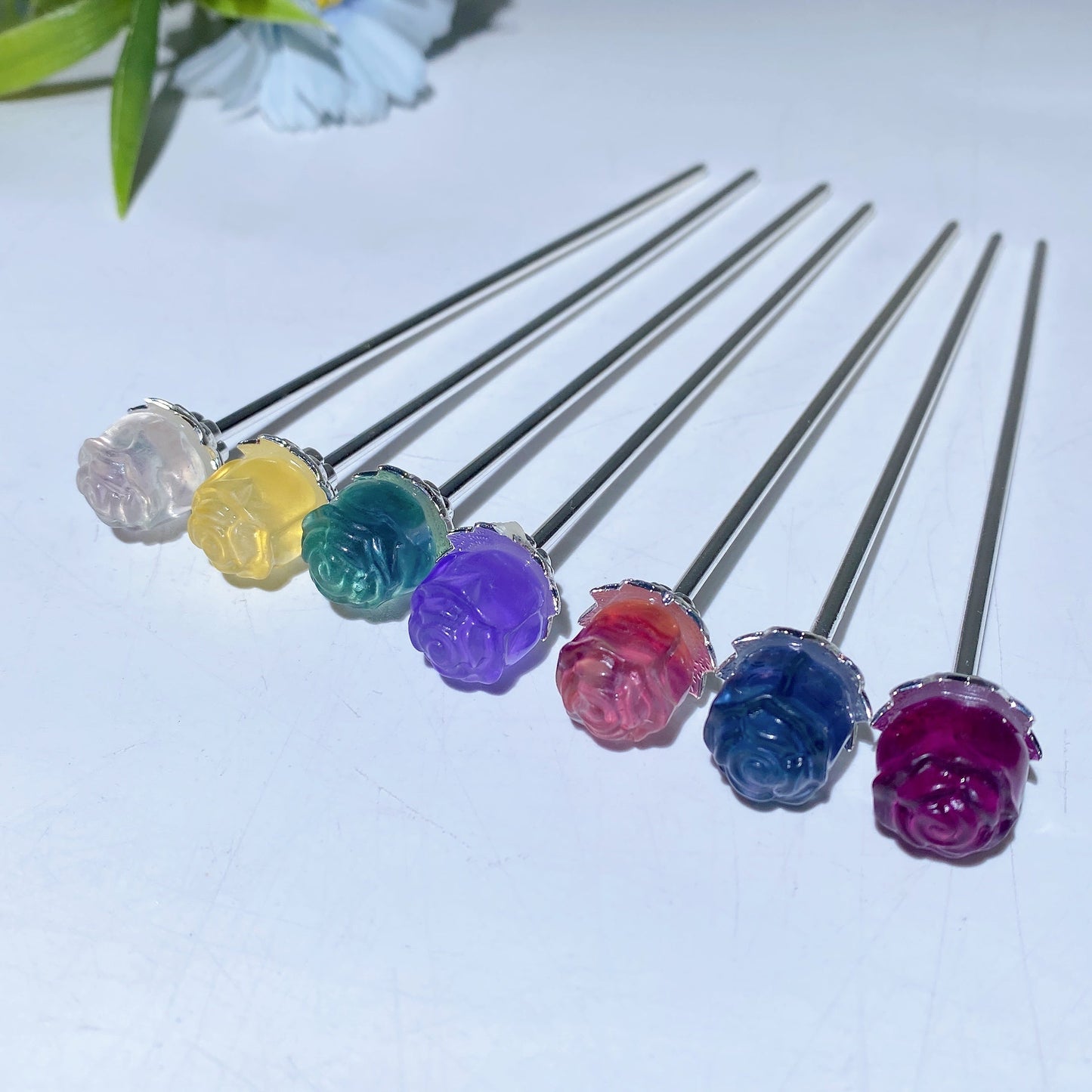 Fluorite Rose Flower Hair Pin Crystal Healing Bulk Wholesale