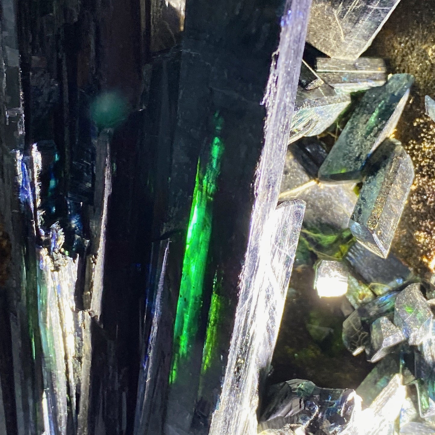 Rare Raw Vivianite Stick Specimen with Wooden Stand Crystal Healing