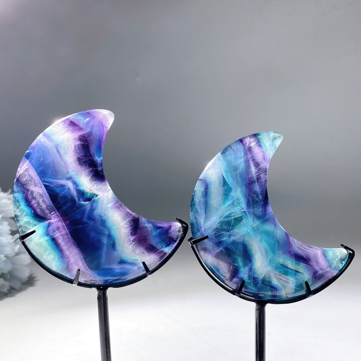 Rainbow Fluorite Moon Carving with Stand Crystal Healing Bulk Wholesale