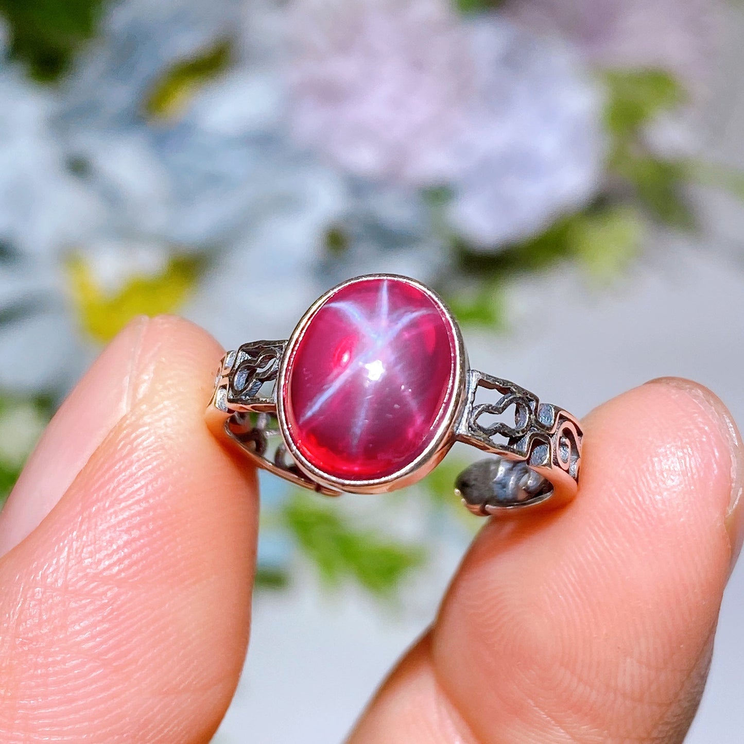 S925 Star Ruby Ring Crystal Healing Bulk Wholesale