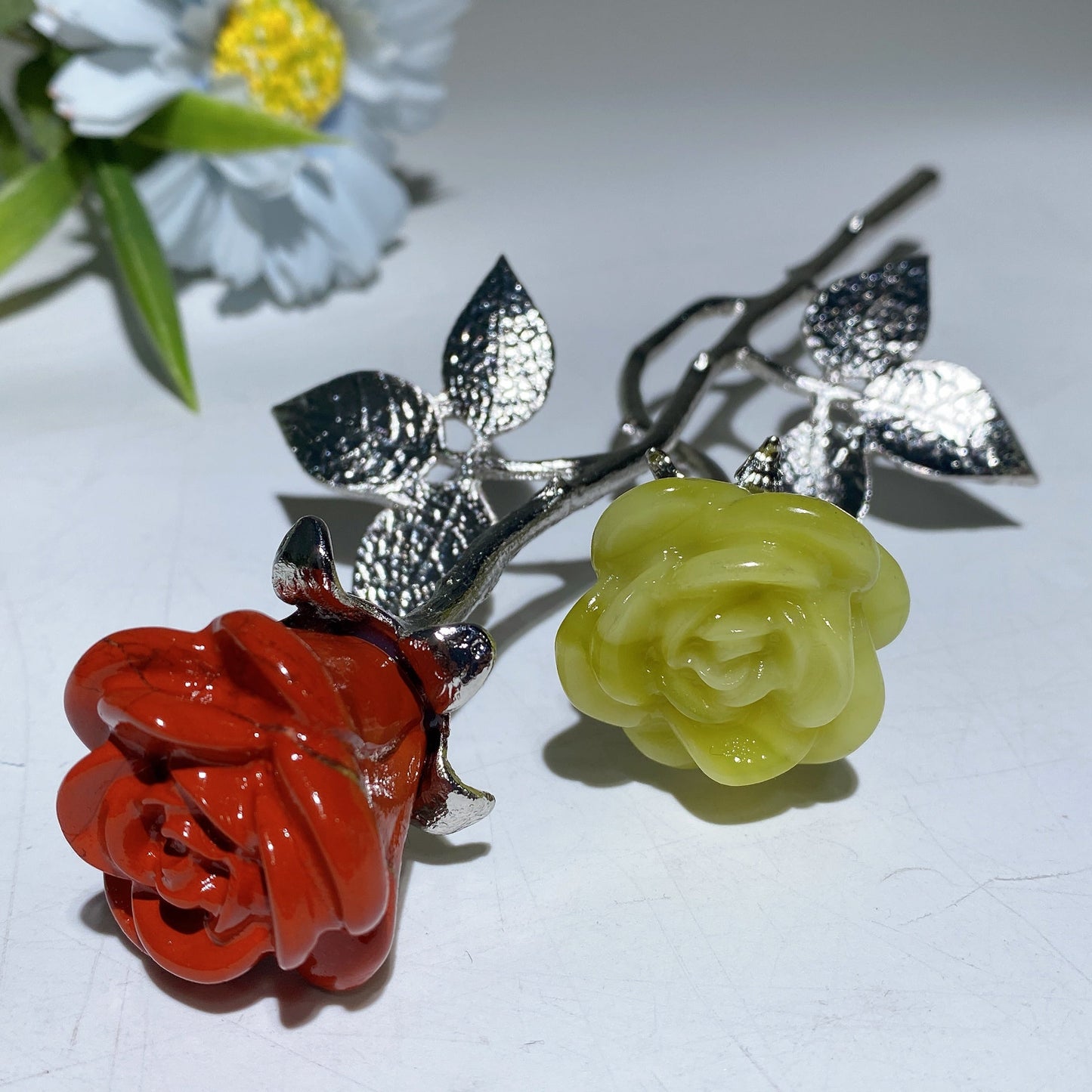 19cm Silver Stem Mixed Crystal Double Flowers Carvings Crystal Healing Bulk Wholesale