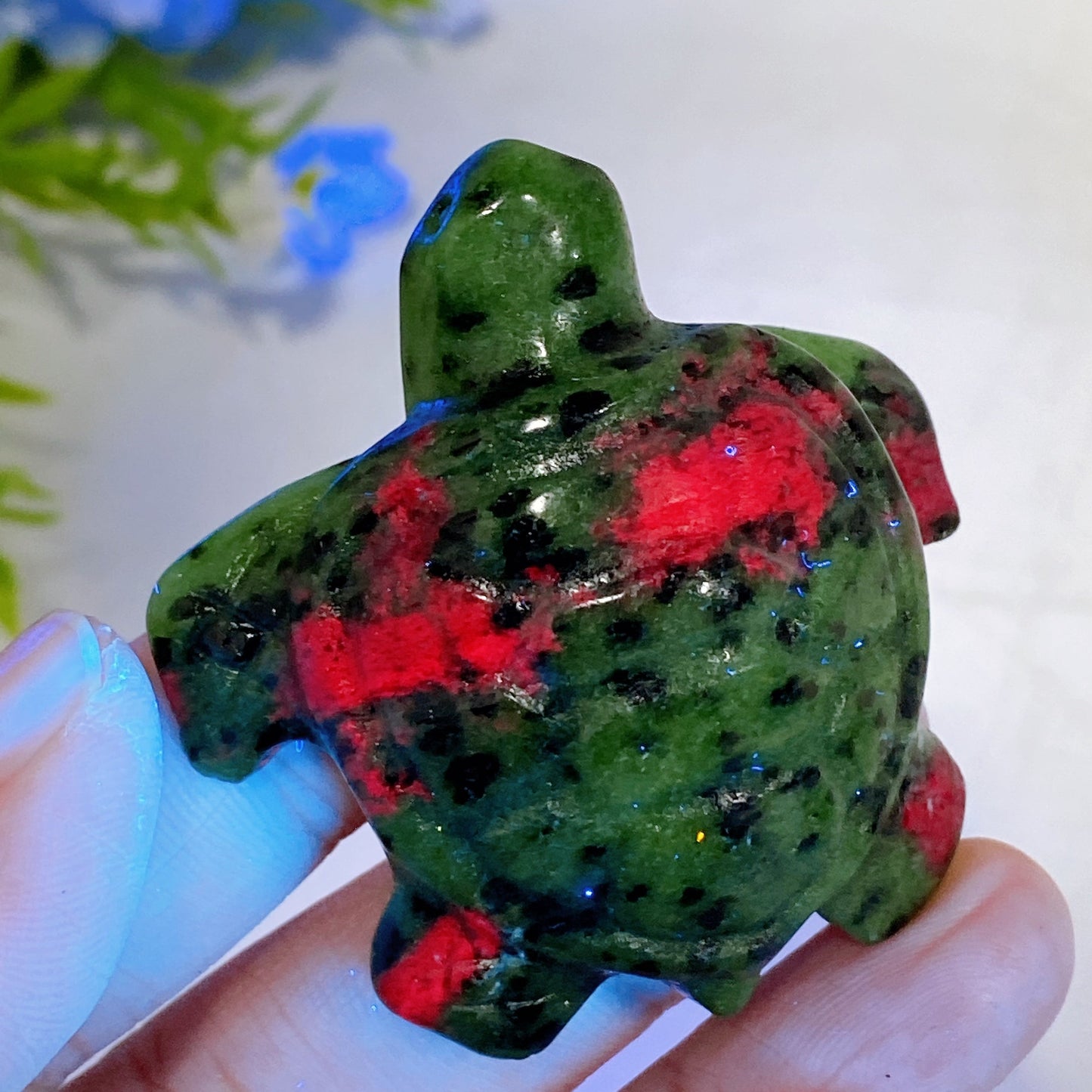 2.0" UV Reactive Ruby in Zoisite Turtle Carving Crystal Healing Bulk Wholesale